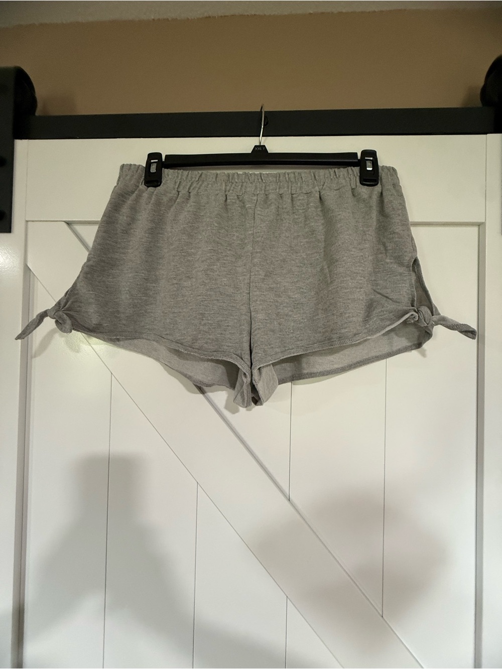 Cloud Chaser Light Gray Knit Athletic Shorts with Side Ties